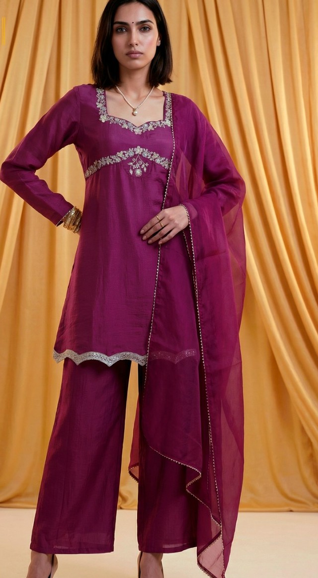 Maroon Indo-western set